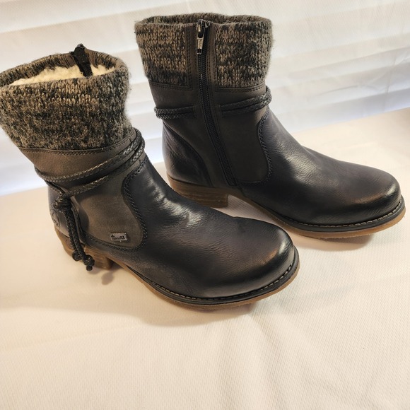 Women's Leather Boots Rieker Fee 88 Cozy Cuff Lambswool Black 38/7/7.5 Zip - Picture 1 of 14